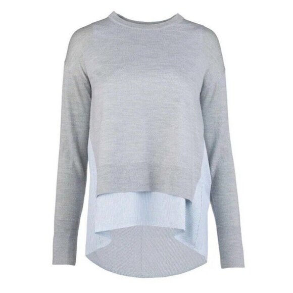 ESCADA Sport Gray Blue Virgin Wool Knit Long Sleeve Layered Sweater Size S Luxe - Picture 1 of 15